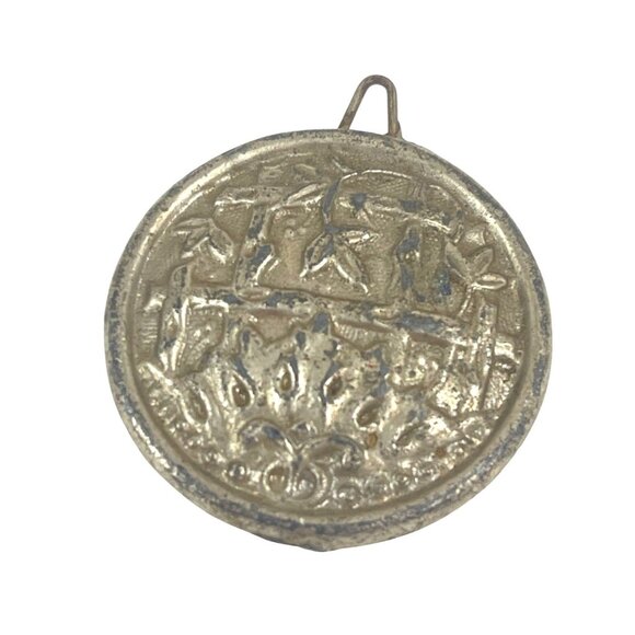 Antique Round Metal Pendant Intricate Floral & Bird Design 2''  Vintage Charm - Picture 1 of 6
